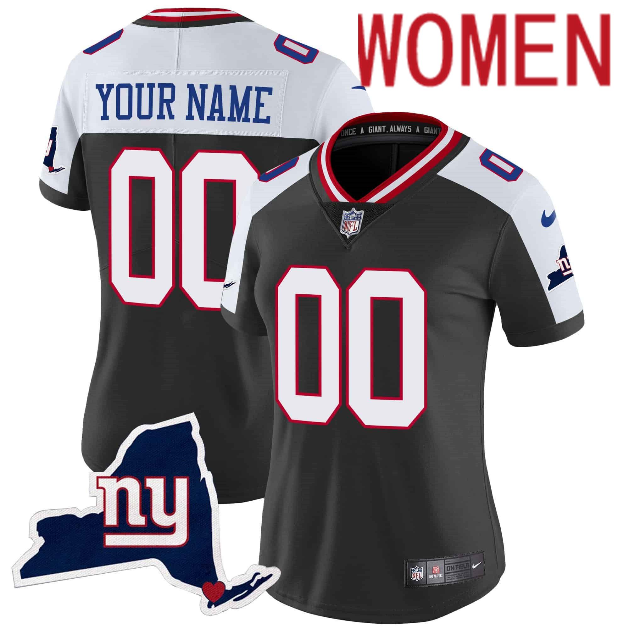 Women New York Giants Black 2024 Nike Map Patch Limited Custom NFL Jersey
